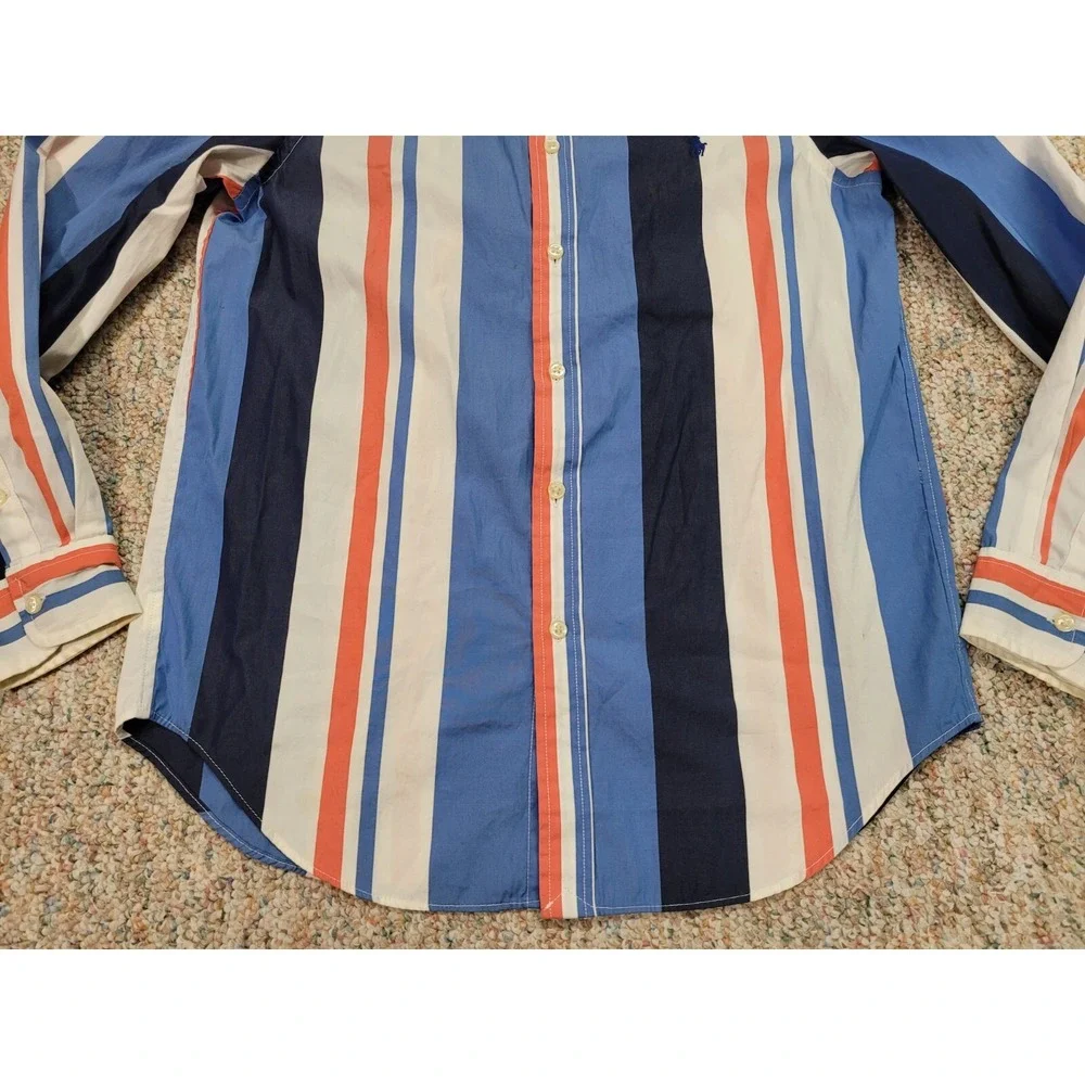 Ralph Lauren Striped Button Down Shirt Boys Large 14-16 Blue Orange Cotton